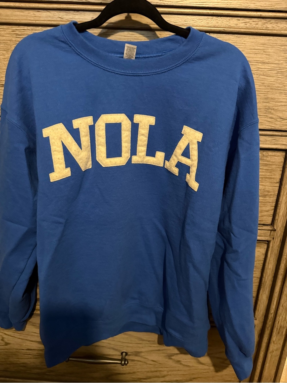 Gildan Royal Blue Sweatshirt with white felt NOLA Letters